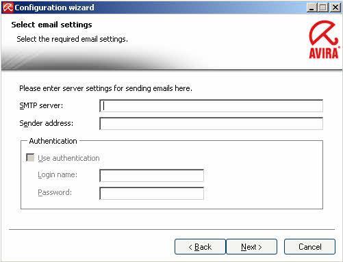 AntiVir Server uses emails via SMTP for the sending of warnings of the different