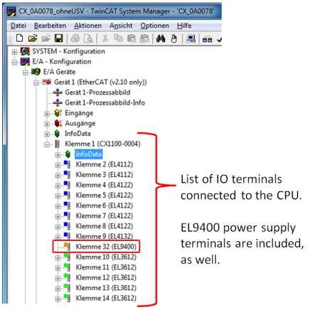 2 TwinCAT - Beckhoff CPU configuration On the CPU (e.g. CX1100) all the IO terminals are configured using the TwinCAT System Manager software.