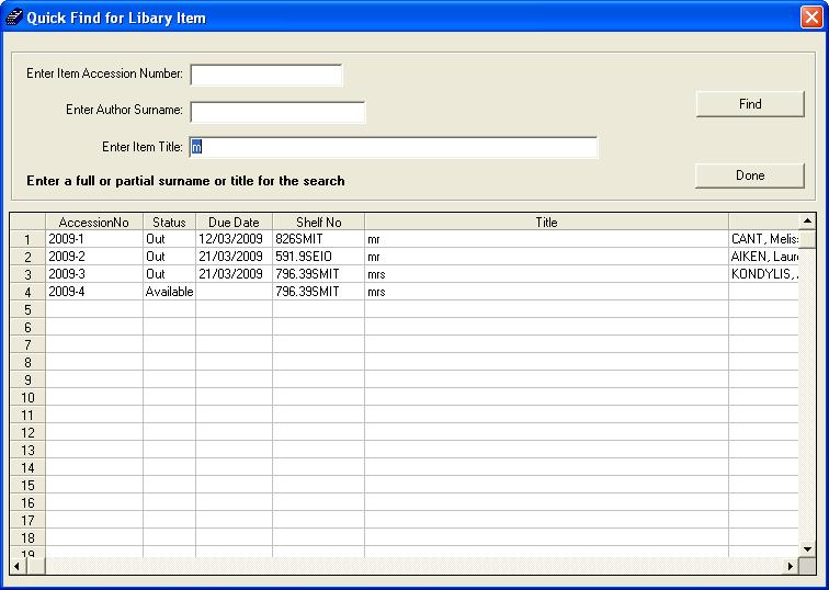 Figure 22: Quick Find Page Users can search fr items using the quick find fr library item functin.