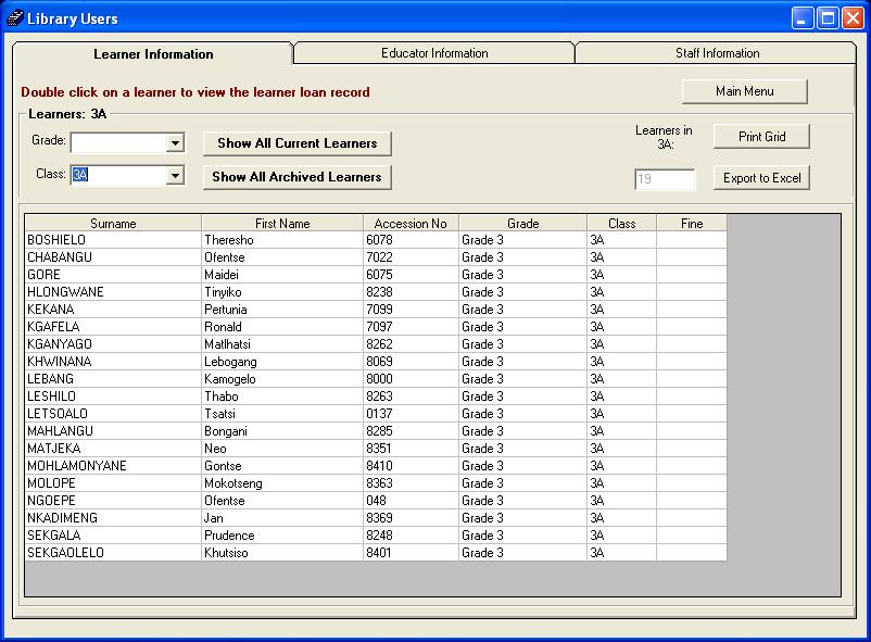Figure 23: Learner Library Users Page T view a list f library users, select library users frm library main menu. Select learner infrmatin tab t view infrmatin fr learner users.