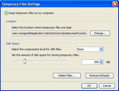 Temporary Files Settings: Step Action 4 On the Temporary Files Settings page, set the Disk Space to 200MB. This will limit the cache to 200MB.