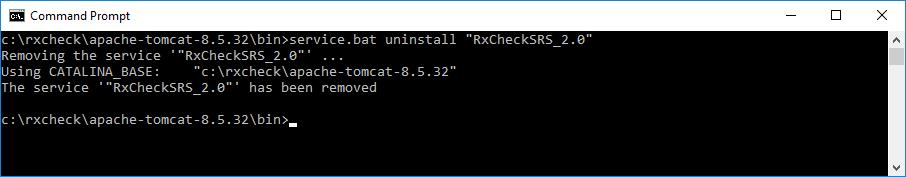 Memory parameters can be changed in service.bat file located in c:\rxcheck\apache-tomcat- 8.5.32\bin. You may need to uninstall and reinstall the service. 5.