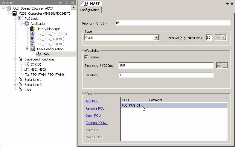 In the following dialog, the ST Program (see page 35), PLC_PRG_ST, is