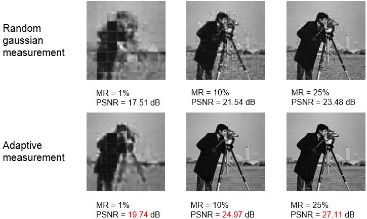 10 Xuemei Xie et al. Fig. 8. The reconstruction results of image cameraman at different measurement rates. 5 Conclusion We have presented an adaptive measurement obtained by learning.