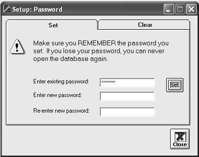 Password Setup The Password Setup window allows you to set or reset a password in Exeba -TAMS.