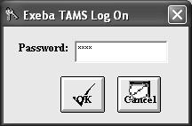 Log On If you set up a password for Exeba -TAMS, the Log On window will be the first screen to appear when you start the
