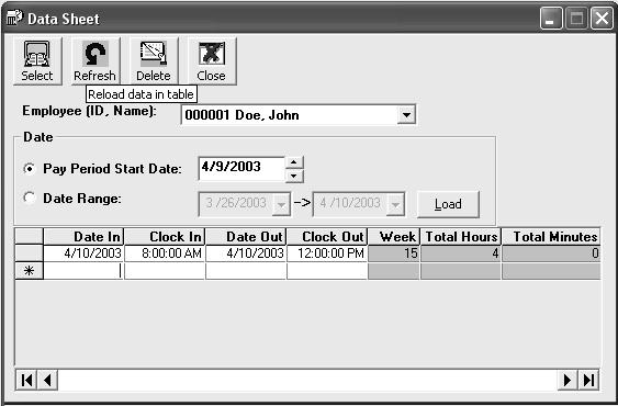 Time Sheet When you click on the Time Sheet button in Exeba -TAMS main toolbar or when you select Time Sheet from the Clock Data main menu, the Time Sheet window will appear.