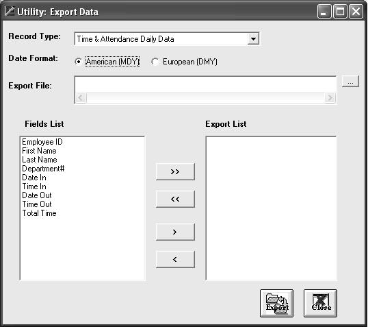Export Data The export utility allows you to export data from Exeba-TAMS database in an ASCII format. To access this utility, select Export from the Utilities menu.