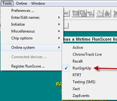 RunSignUp Manual 3 How to select Online System in RunScore, Login to RunSignUp, and Select Race In