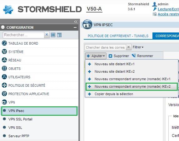 2 STORMSHIELD VPN configuration This section describes how to build an IPsec VPN configuration with your STORMSHIELD VPN router. 2.