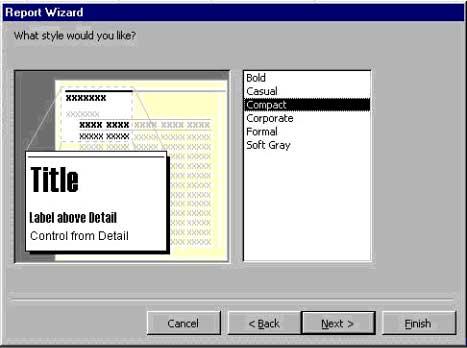 15 The Report Wizard dialog box