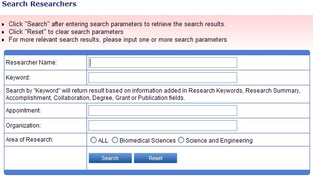 2.2 Search Researchers Module The Search Research Module as the name implies provides an easy-to-use search engine function for users to search for researchers.