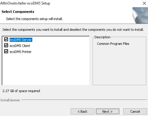 2. Windows 10 Fig. (similar) 2.5: AllinOneInstaller: Language Selection 7. The ecodms setup wizard opens. Click "Next" in the "Welcome Screen". Fig. (similar) 2.6: Install ecodms - Welcome Screen - AllinOne Installation 8.