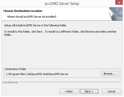 2. Windows 15 Fig. (similar) 2.17: ecodms Server: Installation Destination 13. If the ecodms Server is installed for the first time, the ports selection for ecodms displays now.