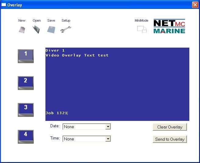 The software allows insertion of time / date and any text. Up to 4 pages of text can be configured and available for quick recall by pressing the appropriate screen number.