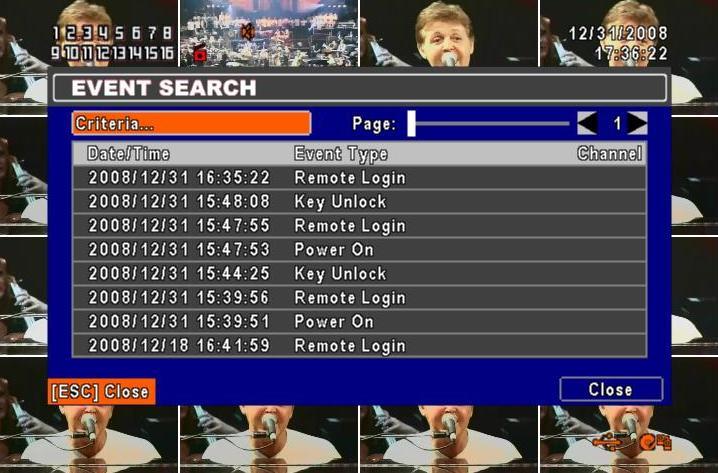 6-2.1 EVENT SEARCH The DVR automatically records events with type, time and channel information included.