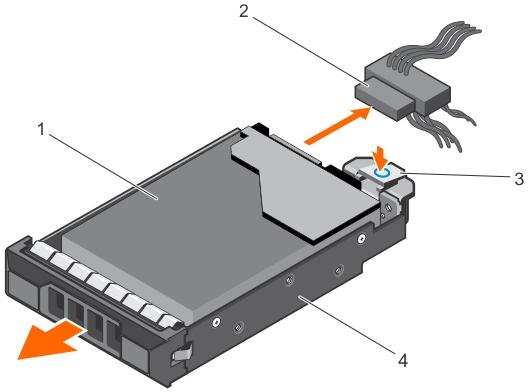 Figure 30. Removing a cabled hard drive carrier 1. hard drive 2. power/data cable 3. release tab 4. hard drive carrier Next steps 1.