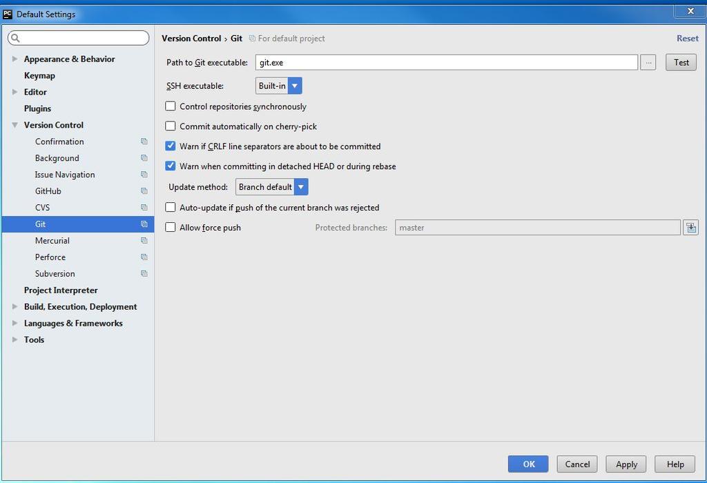 Then, from the Settings page that appears, expand Version Control, as shown to the left and below.