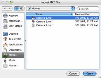 Two new import options display when you install MXF Import: Click Import > MXF File to browse and import MXF files that have been localized to your Macintosh, network server, or Xsan environment.