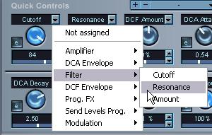 Assigning parameters to the Quick Controls To assign a parameter to one of the Quick Controls, proceed as follows: 1.