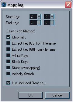 If the Program is empty, the Mapping dialog appears with the following options: Option Description Chromatic This will map all samples chromatically from the set Start Key.