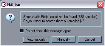 Searching for missing samples If this dialog appears, one or more audio files could not be found.