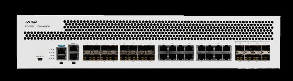 PRODUCT FEATURES Hardware Acceleration with Superior Performance Security, Switching & All-in-One The 1600 Firewall Series deploys ASIC hardware to 42 GE ports, 16 SFP ports and 8 SFP+ ports to meet