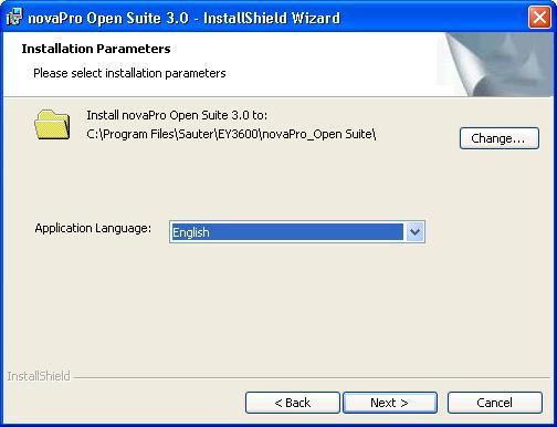 The Installation parameters dialog box opens enabling you select