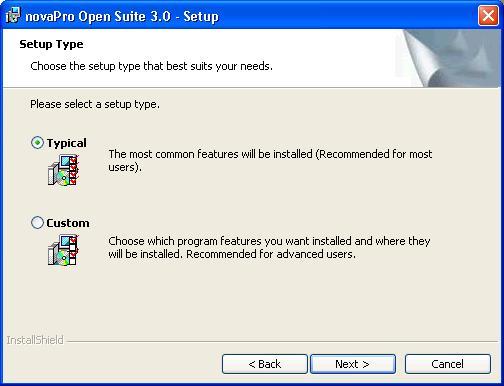 The Setup Type dialog box has the following options: Typical If Typical is