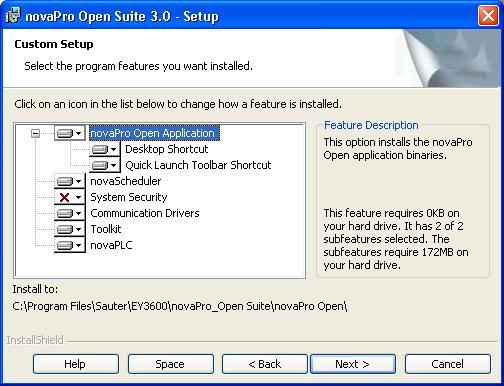 Custom If Custom is selected a new Custom Setup dialog box opens where the