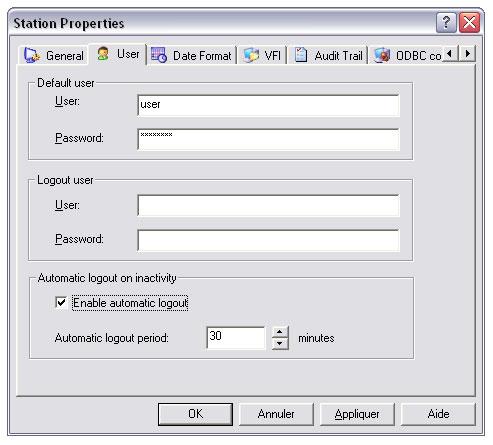 Selecting a Default User You can specify the name of the user you want automatically logged in whenever you start the application in the Default User tab of the Station Properties dialog box.