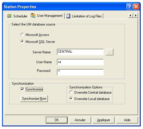 Formatting User Management The User Management dialog box enables you to define which database you will use for user management. You can use a locally stored Microsoft Access database, WizUM.