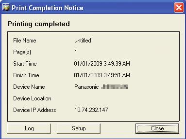 3Setting up Completion Notice Function Setting up the Completion Notice Ex: Print Job Basic Procedures 1 Install the Job Status Utility located on the Panasonic Document Management System CD-ROM.