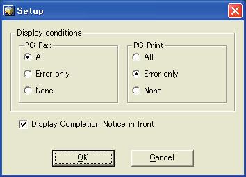Panasonic Job Status Utility Icon 2 Select the display condition for the Setup window, and then