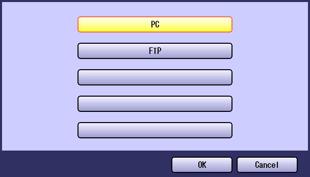 6 Select PC or FTP, and then select OK. For PC Go to step 7A and 8. For FTP Go to step 7B and 8. 7A Enter the IP address, and then OK.