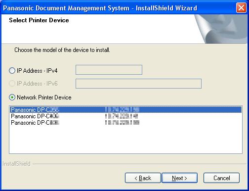 Chapter 2 Installation 8 The Wizard automatically searches for machines connected to your network, and displays the found units in the Network Printer Device window.