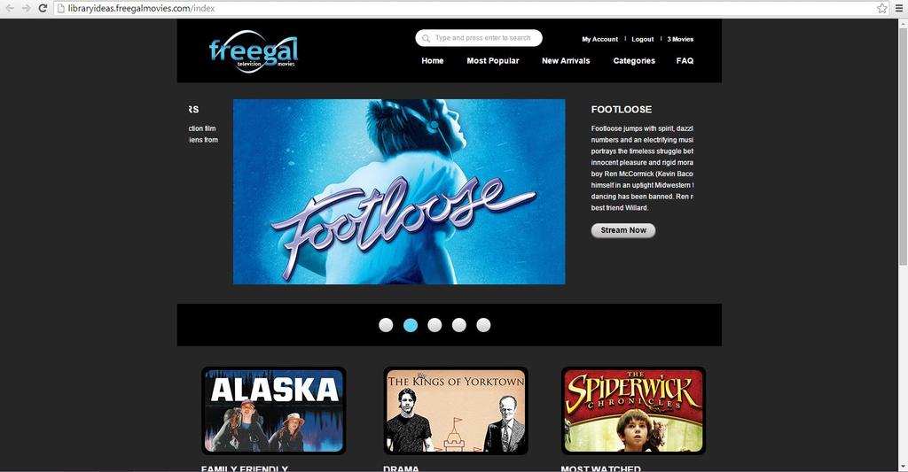 Freegal Movies Homepage Once logged into the Freegal Movies website, you will land on the Homepage.