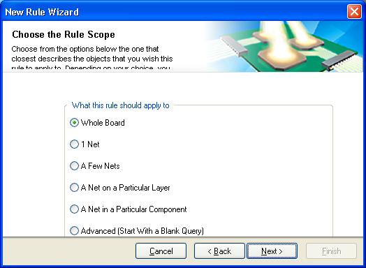 This wizard can be accessed from the PCB Rules and Constraints Editor dialog, or directly from the main Design menu. Follow the wizard to quickly create a new design rule of any type.