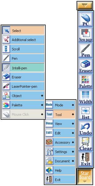 The board scrolls as the cursor moves. 3 Moving text Select [Tool] > [Select] from the StarBoard toolbar. The pen changes to an arrow shape.