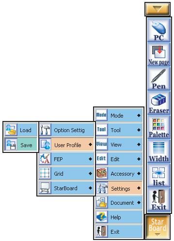 Chapter 6 22 Useful functions in StarBoard Software User profile User profiles can be used to save user-specific settings such as toolbars.
