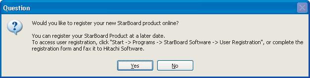 6 Chapter 1 StarBoard Software Installation Chapter 1 11 User Registration An online user registration screen is displayed. Click [Yes] to display the online user registration screen.