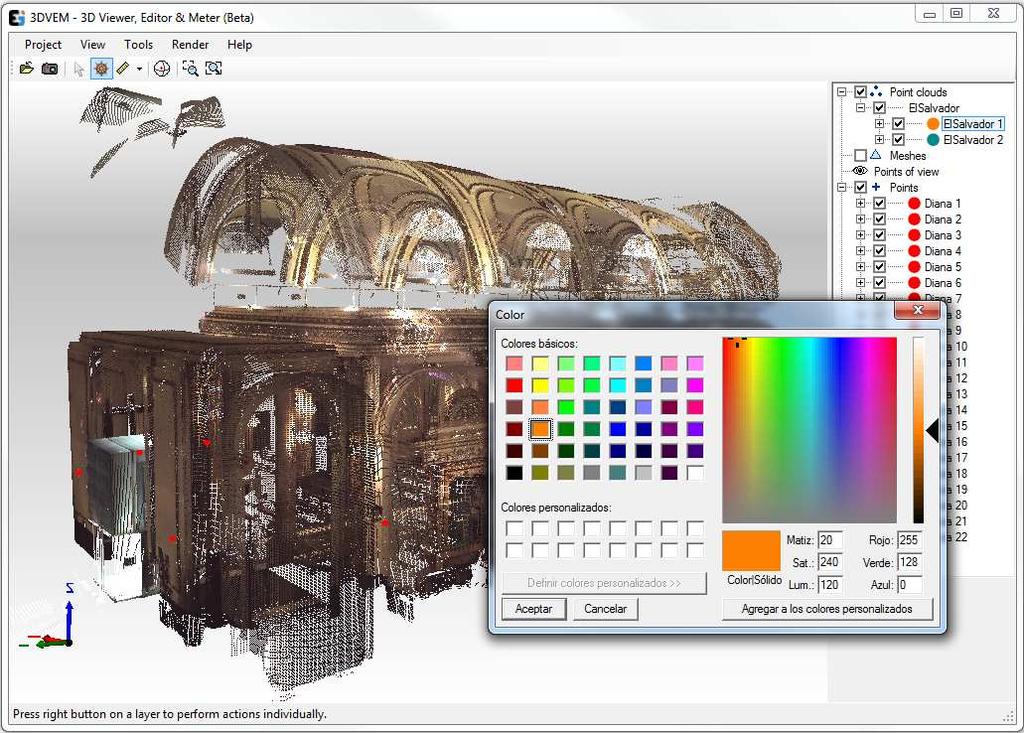 22 displays the point clouds with intensity values; Fig. 23 in colour RGB.