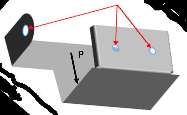 Figure 2 Part, loaded surface, and support holds The pressure is applied, a fairly uniform mesh is created, and the results are computed.