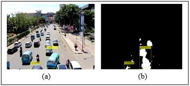 Figure 7 shows the detection of vehicle object using GMM for light traffic condition. GMM method detects the moving object based on the blob size of foreground that has been detected.