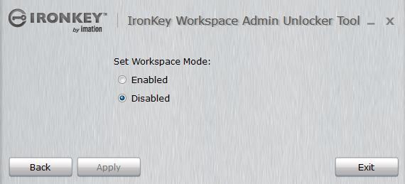 select options button to confirm whether the IronKey Workspace W500 device is set in Non-Workspace mode and then run the Windows
