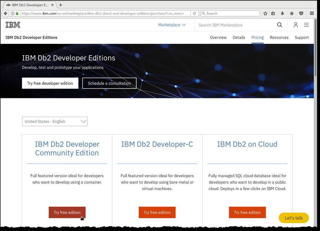 2. Click the Try free developer edition button. This will open the IBM Db2 Developer Editions download page (see Figure 2)