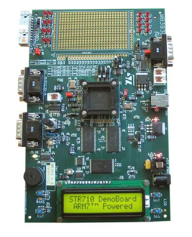 Evaluation Board for STR71xF STR710-EVAL board Host to JTAG interface High speed JTAG debug port connection Main components STR710F processor running at 48 MHz EMI SRAM 4 Mbytes (2M x 16) EMI flash 4