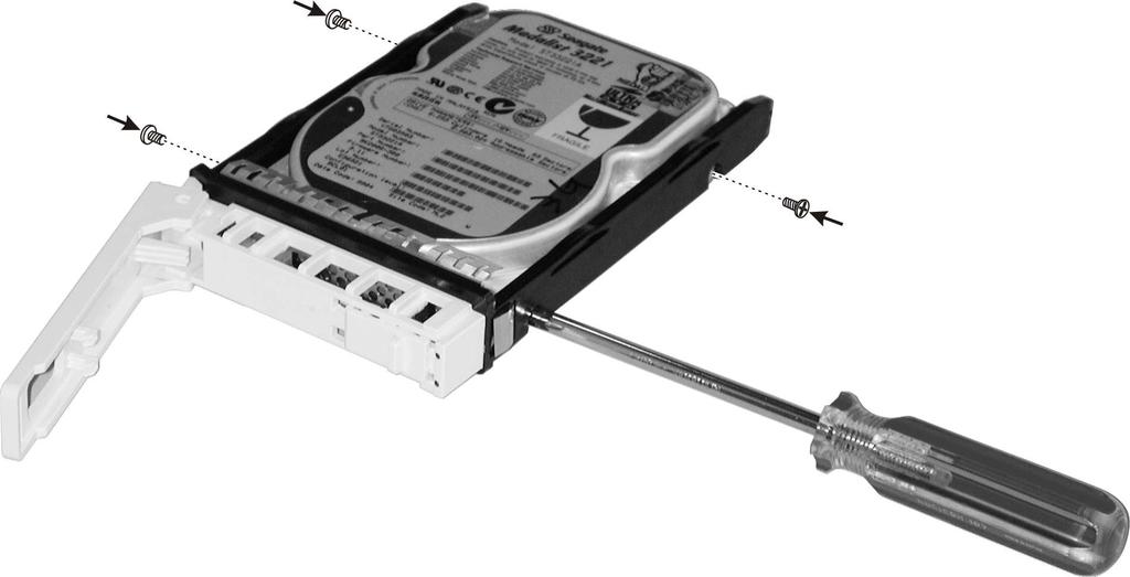 5. Fit the hard disk into the tray with the connectors pointing toward the rear.