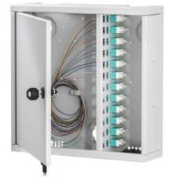 19" PerCONNECT Distribution Panel 1 HU, RAL 7035, fixed installation Body: aluminum Connector system: LC-Duplex Wall Distribution for up to 48 Fibers Connector system: LCD Material and color: steel,