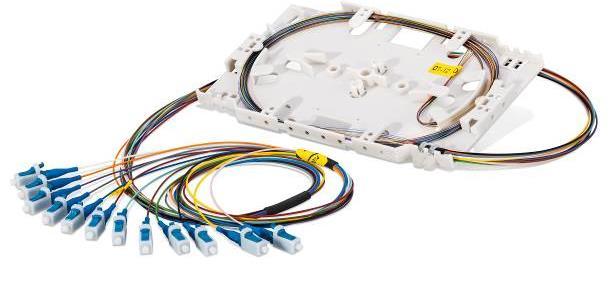 Factory-assembled splice cassettes with 12 fibers X/125µm, pigtail bundle cable Connector system: LC-Simplex Length: 2 m